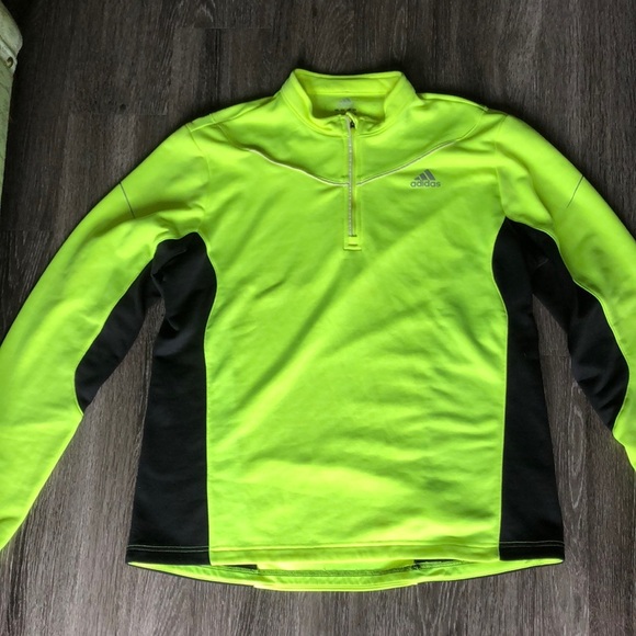 Neon Yellow/Green Adidas ClimaCool 1/4 Zip Running Jacket - Men's Large - Picture 1 of 11